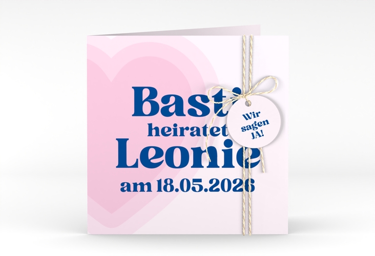 Hochzeitseinladung Retroherz quadr. Klappkarte rosa hochglanz