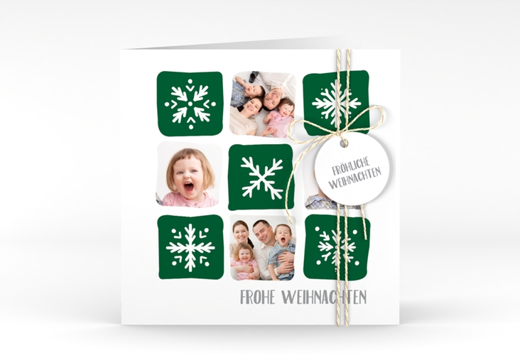 Weihnachtskarte Snowflakes quadr. Klappkarte gruen