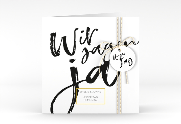 Hochzeitseinladung Words quadr. Klappkarte weiss hochglanz modern mit Brush-Schrift