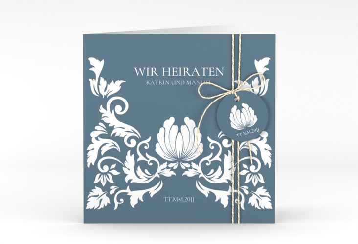 Hochzeitseinladung Royal quadr. Klappkarte hochglanz mit barockem Blumen-Ornament