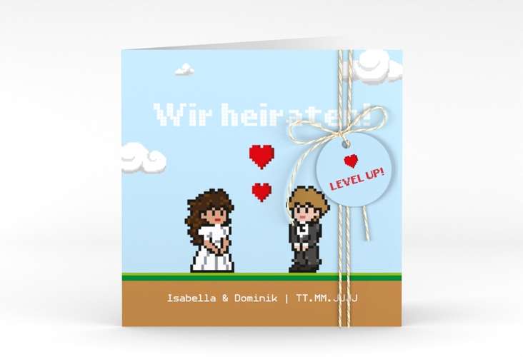 Hochzeitseinladung Pixel quadr. Klappkarte