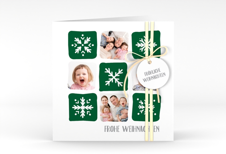 Weihnachtskarte Snowflakes quadr. Klappkarte gruen