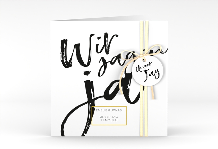 Hochzeitseinladung Words quadr. Klappkarte weiss hochglanz modern mit Brush-Schrift