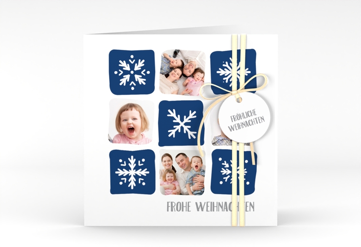 Weihnachtskarte Snowflakes quadr. Klappkarte blau