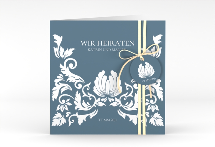 Hochzeitseinladung Royal quadr. Klappkarte hochglanz mit barockem Blumen-Ornament