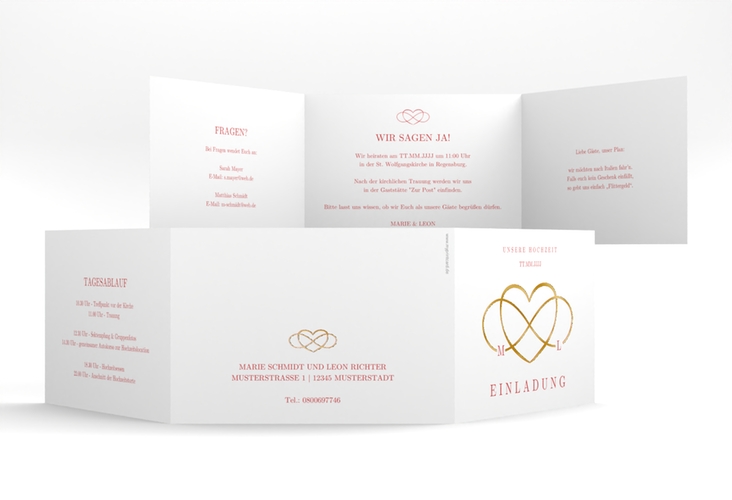 Hochzeitseinladung Infinity A6 Doppel-Klappkarte rot gold