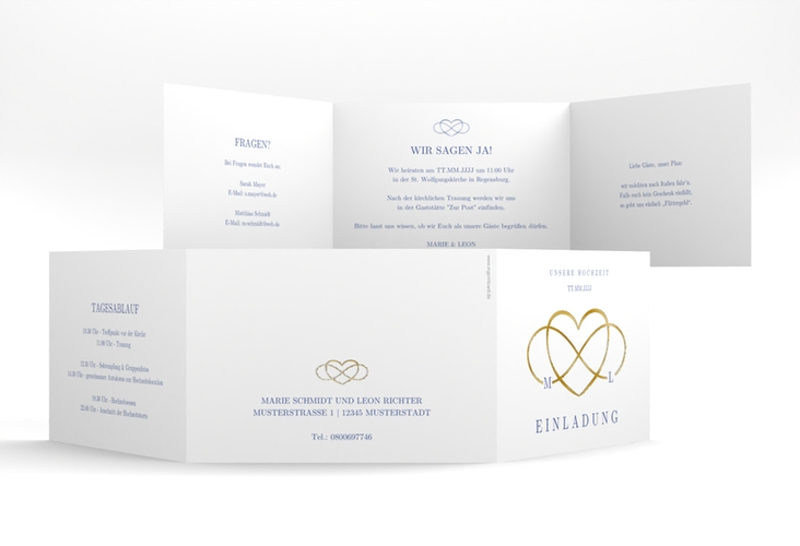 Hochzeitseinladung Infinity A6 Doppel-Klappkarte blau gold