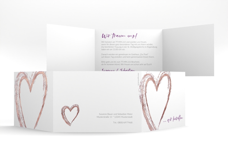 Hochzeitseinladung Liebe A6 Doppel-Klappkarte lila rosegold