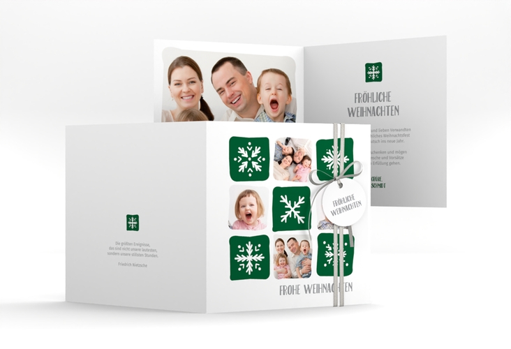 Weihnachtskarte Snowflakes quadr. Klappkarte gruen