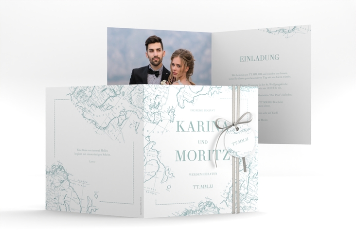 Hochzeitseinladung Voyage quadr. Klappkarte mint