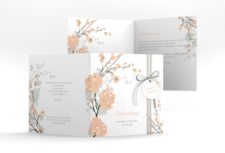 Hochzeitseinladung Salerno quadr. Klappkarte apricot