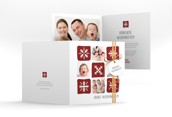 Weihnachtskarte Snowflakes quadr. Klappkarte rot