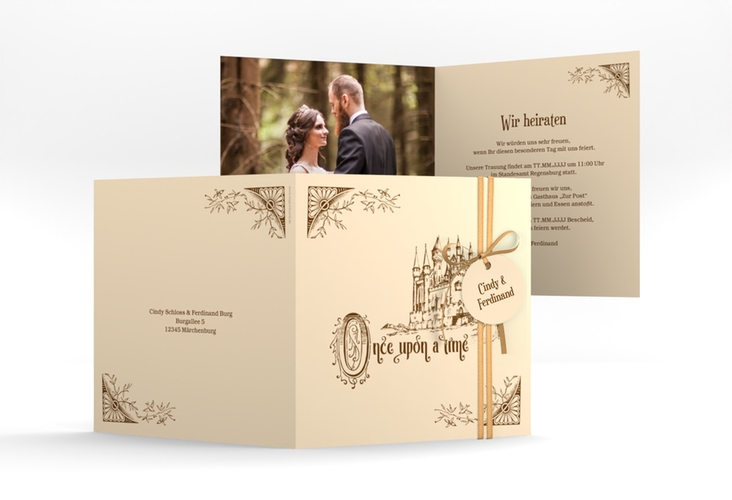 Hochzeitseinladung Storybook quadr. Klappkarte hochglanz mit Märchenschloss