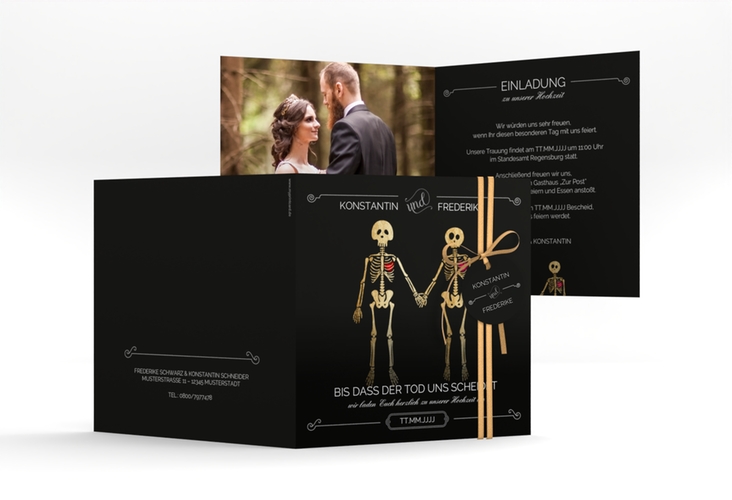 Hochzeitseinladung Bones quadr. Klappkarte schwarz