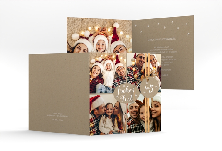 Weihnachtskarte Flocken quadr. Klappkarte Kraftpapier zum selbst Gestalten mit Familienfotos