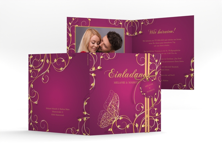 Hochzeitseinladung Eternity quadr. Klappkarte pink hochglanz