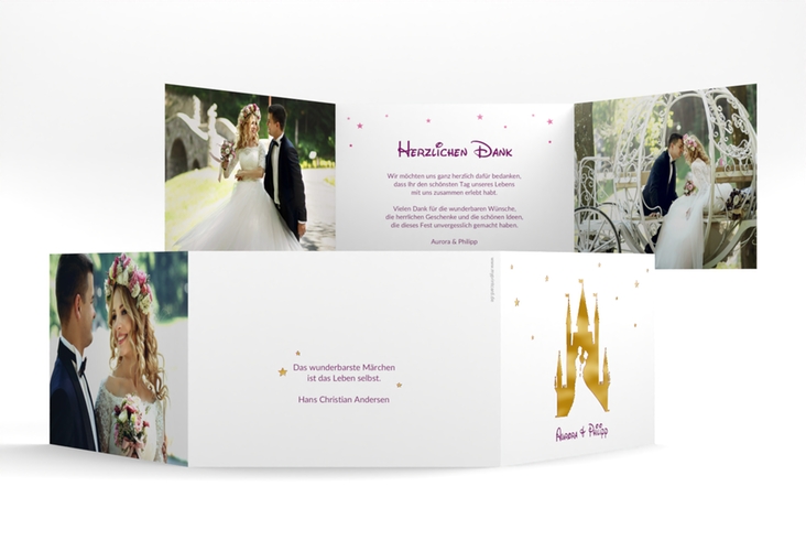 Danksagungskarte Hochzeit Castle A6 Doppel-Klappkarte pink gold