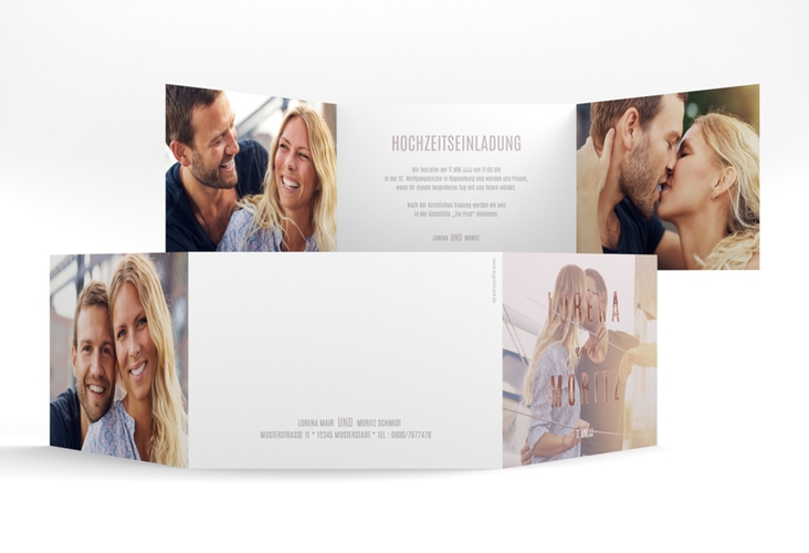 Hochzeitseinladung Memory A6 Doppel-Klappkarte grau rosegold