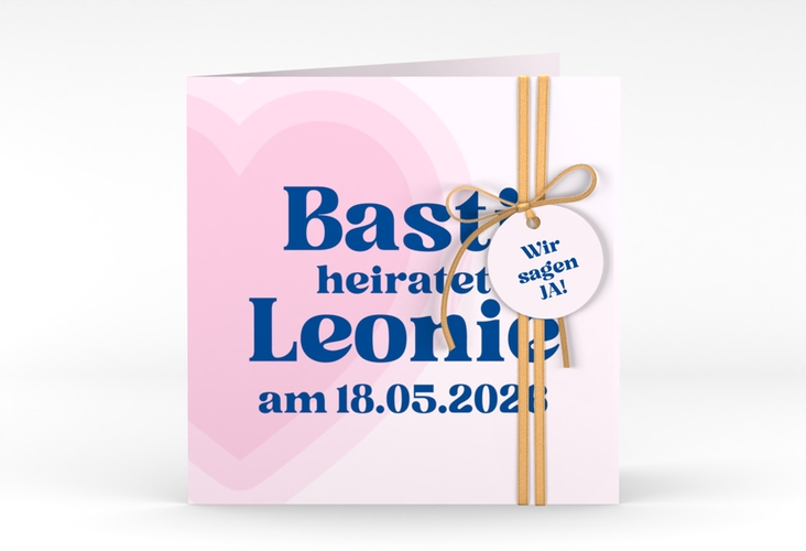 Hochzeitseinladung Retroherz quadr. Klappkarte rosa hochglanz