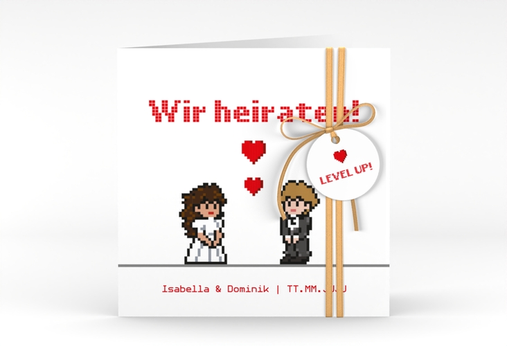 Hochzeitseinladung Pixel quadr. Klappkarte weiss hochglanz