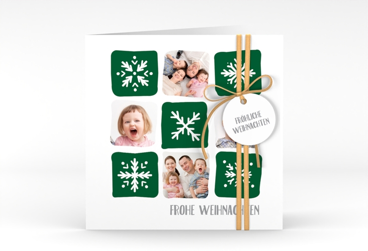 Weihnachtskarte Snowflakes quadr. Klappkarte gruen