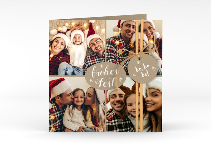 Weihnachtskarte Flocken quadr. Klappkarte Kraftpapier zum selbst Gestalten mit Familienfotos