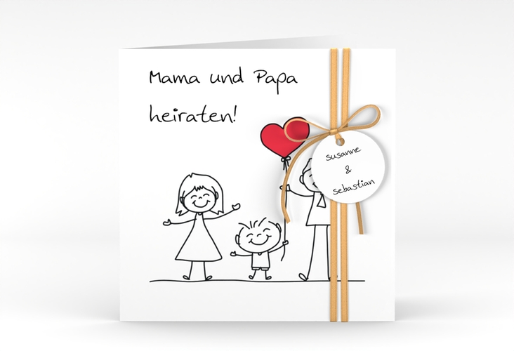 Hochzeitseinladung Family quadr. Klappkarte weiss hochglanz