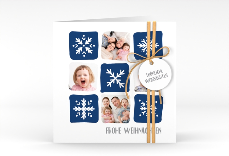 Weihnachtskarte Snowflakes quadr. Klappkarte blau