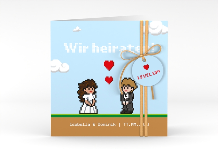 Hochzeitseinladung Pixel quadr. Klappkarte