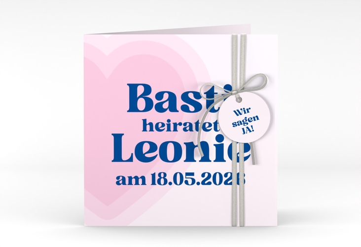 Hochzeitseinladung Retroherz quadr. Klappkarte rosa