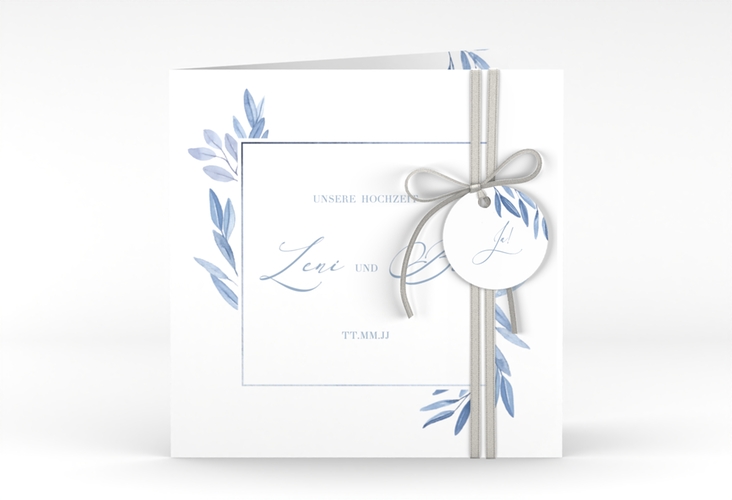 Hochzeitseinladung Classicblue quadr. Klappkarte weiss