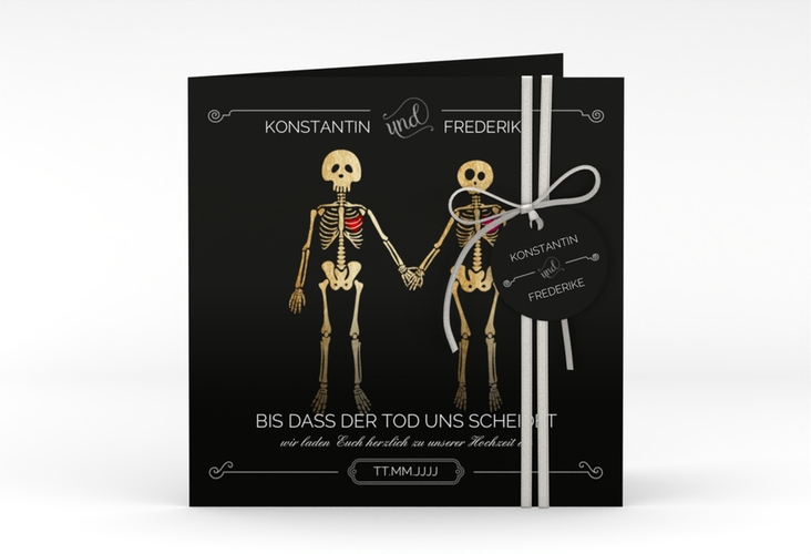 Hochzeitseinladung Bones quadr. Klappkarte schwarz