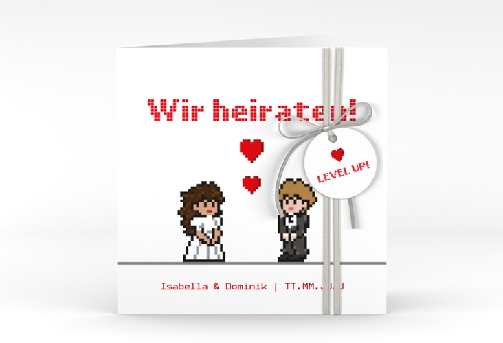 Hochzeitseinladung Pixel quadr. Klappkarte weiss hochglanz