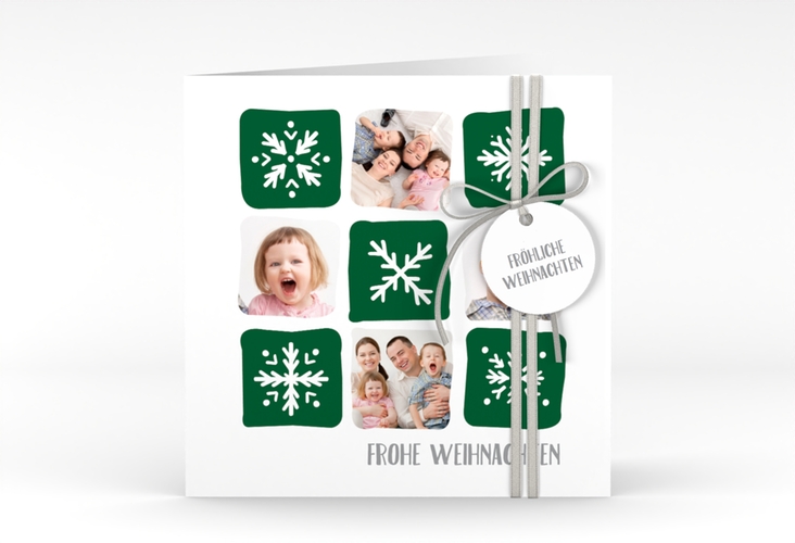 Weihnachtskarte Snowflakes quadr. Klappkarte gruen