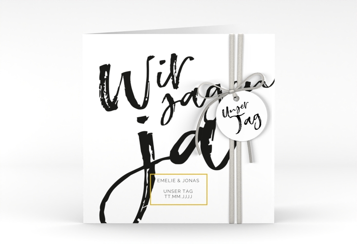 Hochzeitseinladung Words quadr. Klappkarte weiss hochglanz modern mit Brush-Schrift