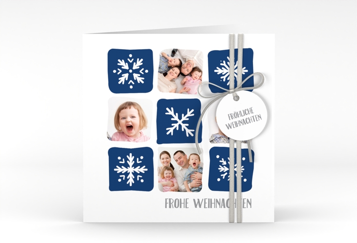 Weihnachtskarte Snowflakes quadr. Klappkarte blau