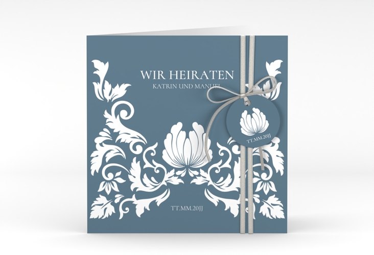 Hochzeitseinladung Royal quadr. Klappkarte hochglanz mit barockem Blumen-Ornament