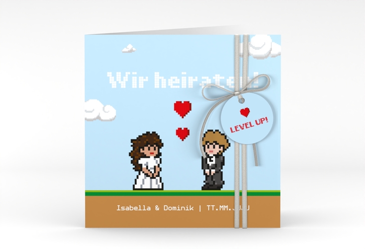 Hochzeitseinladung Pixel quadr. Klappkarte