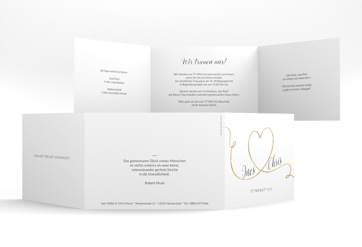 Hochzeitseinladung Dolce A6 Doppel-Klappkarte weiss gold