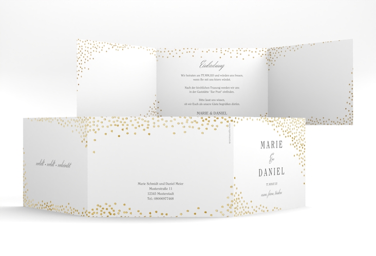 Hochzeitseinladung Glitter A6 Doppel-Klappkarte weiss gold