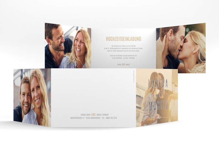 Hochzeitseinladung Memory A6 Doppel-Klappkarte beige silber