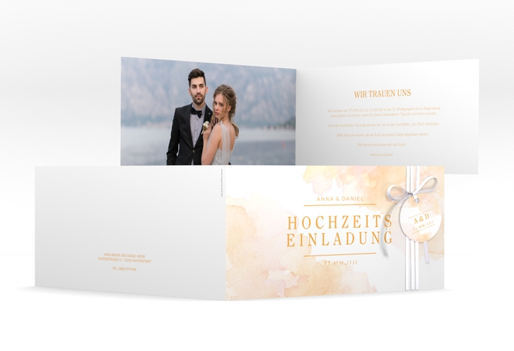 Hochzeitseinladung Blush lange Klappkarte quer orange