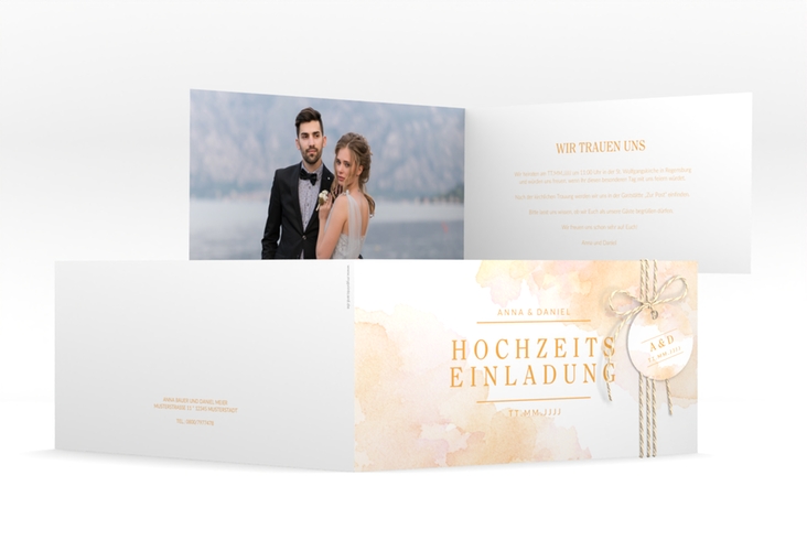 Hochzeitseinladung Blush lange Klappkarte quer hochglanz