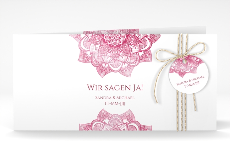 Hochzeitseinladung Delight lange Klappkarte quer pink