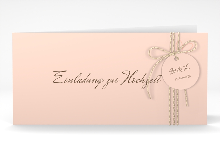 Hochzeitseinladung Purity lange Klappkarte quer apricot