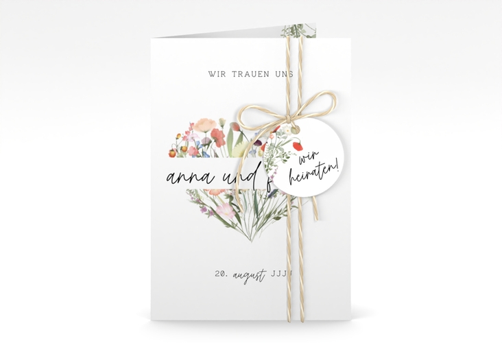 Einladungskarte Hochzeit Wildblumenherz A6 Klappkarte hoch bunt