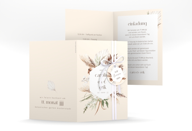 Einladungskarte Hochzeit Bohemian A6 Klappkarte hoch hochglanz mit Gräsern und Trockenblumen für Boho-Hochzeit