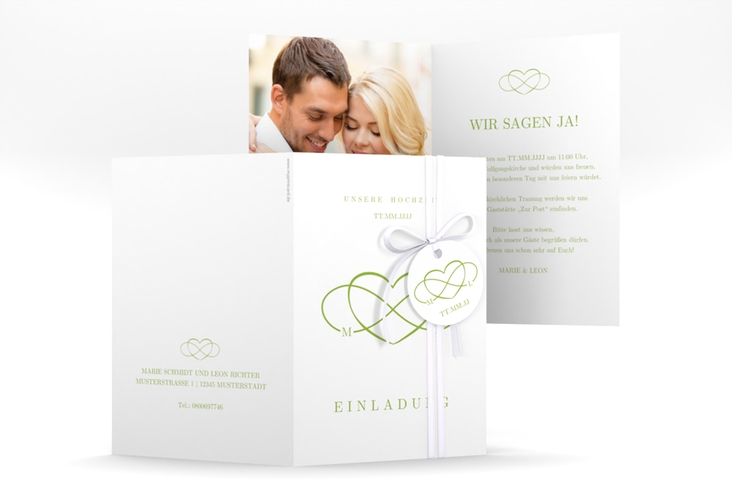 Einladungskarte Hochzeit Infinity A6 Klappkarte hoch gruen