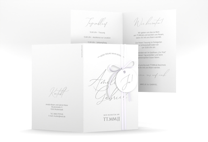 Einladungskarte Hochzeit Federschrift A6 Klappkarte hoch weiss hochglanz in schlichtem Design mit Kalligrafie