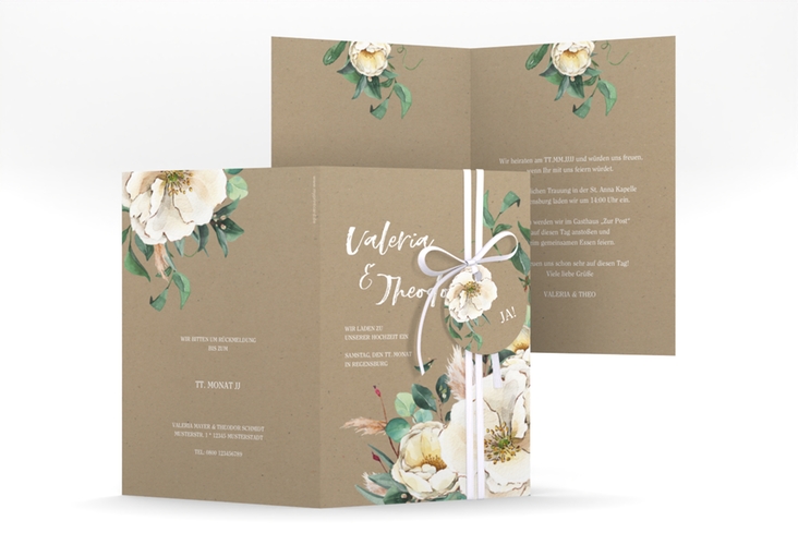 Einladungskarte Hochzeit Ivory A6 Klappkarte hoch Kraftpapier